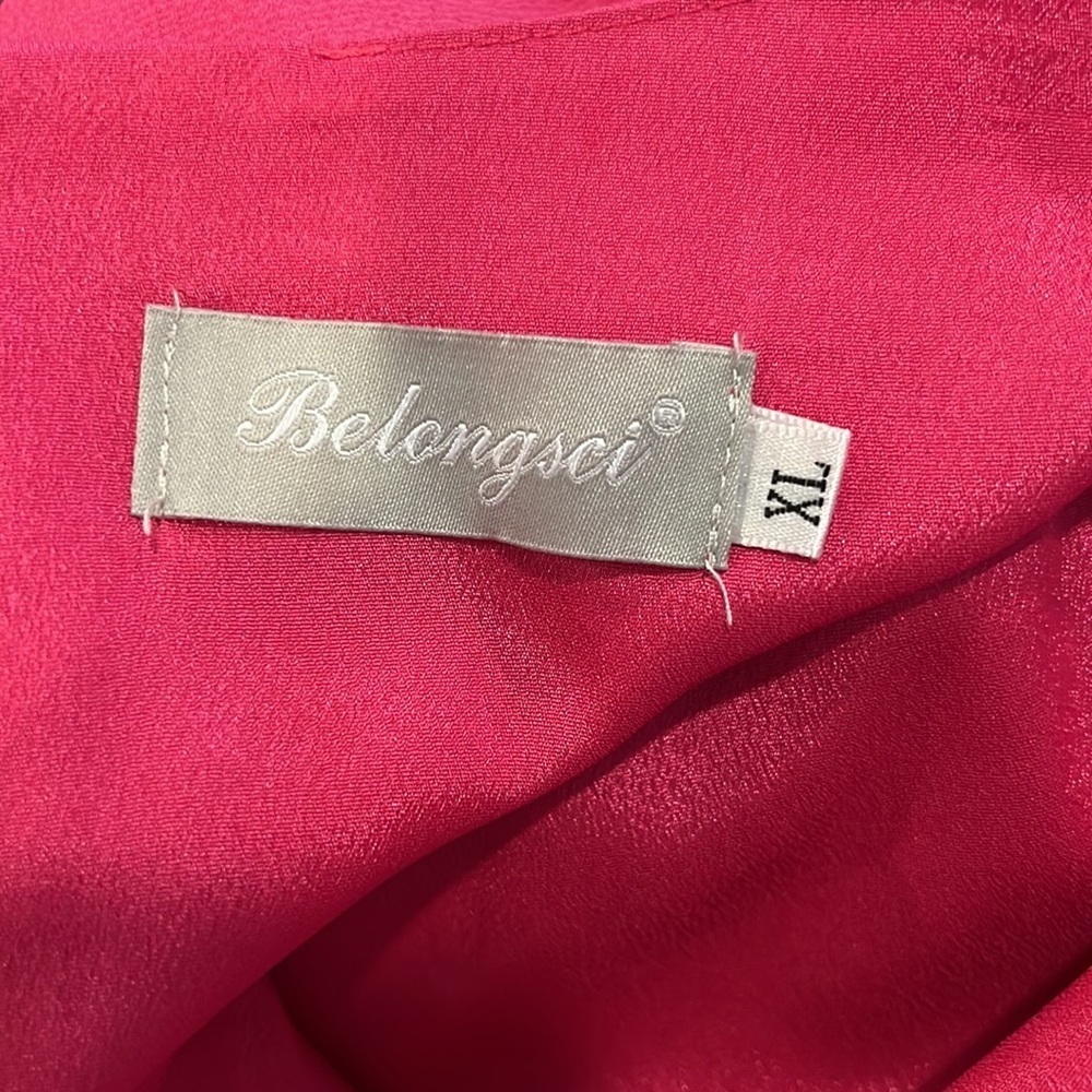Belongsci Womens Vibrant Pink V-Neck Shift Dress with Ruffle Sleeves Size XL - Picture 6 of 7